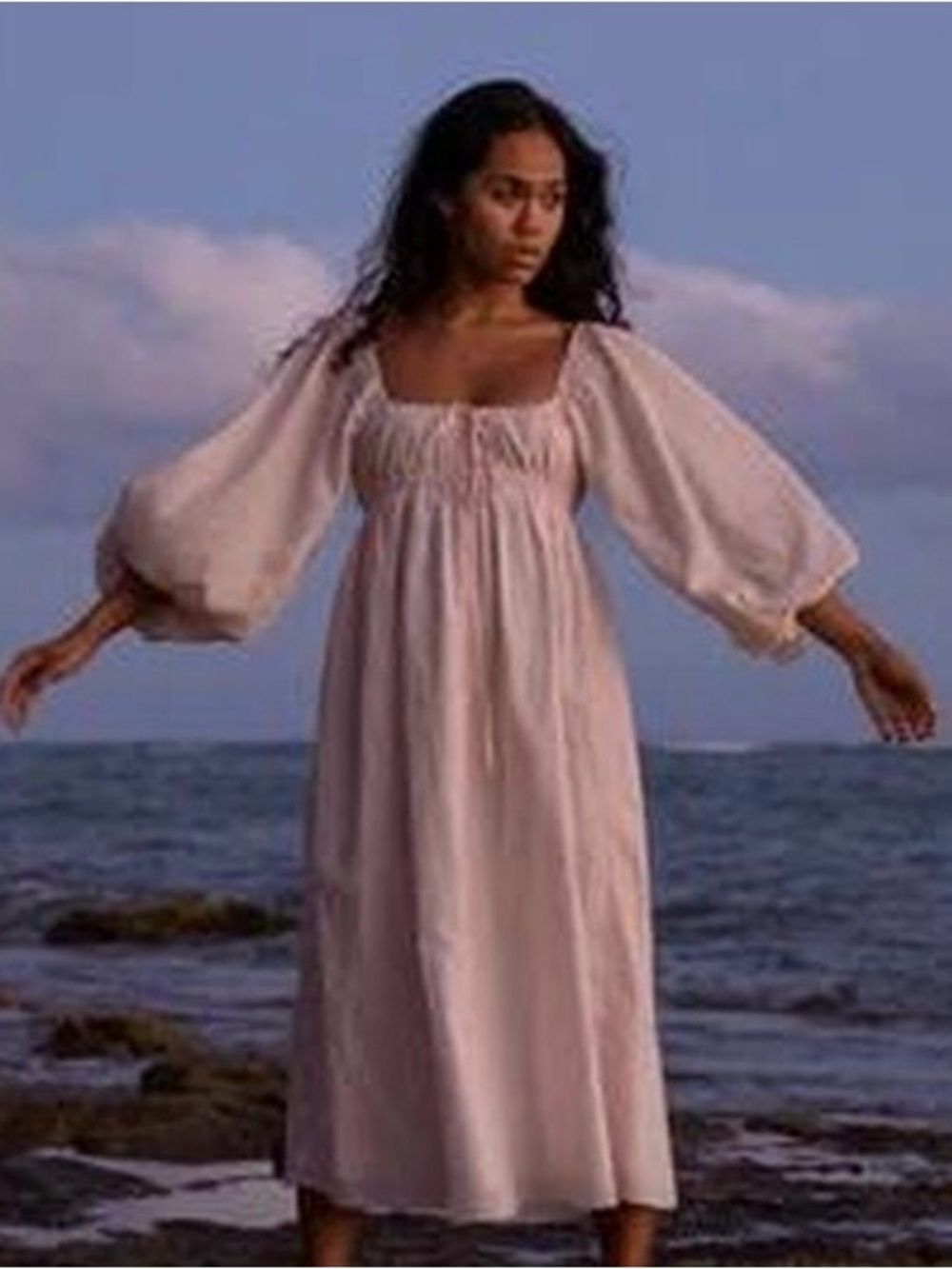 Kitteny Milkmaid Smocked Square Neck Long Puff Sleeve & Pockets Dress